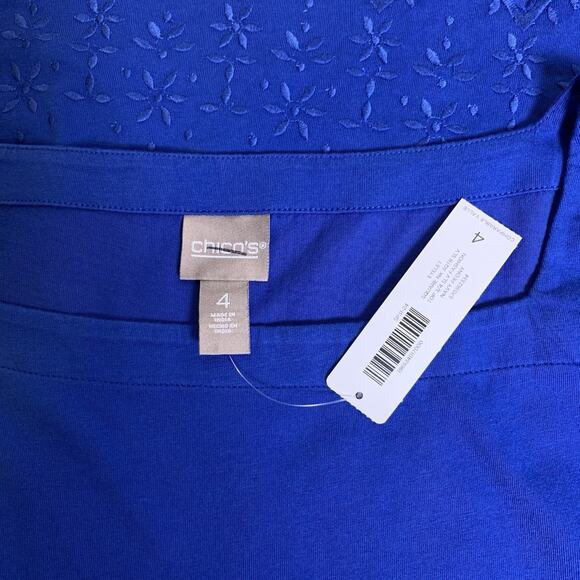 Chico's Top NWT Women's Size 4 (2x) Eyelet Square Neck Scallop Hem Admiral Peony - Picture 3 of 6